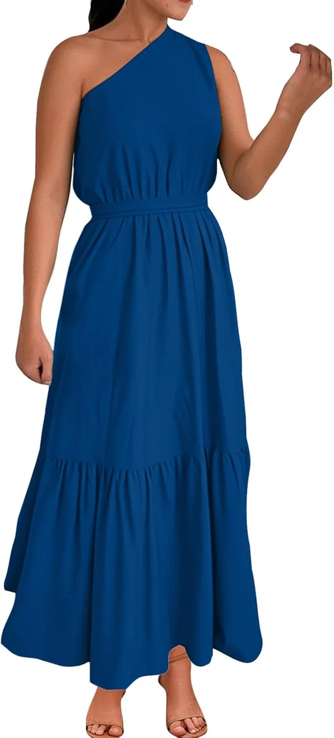 Женское летнее платье макси с одним плечом Boho, Blue