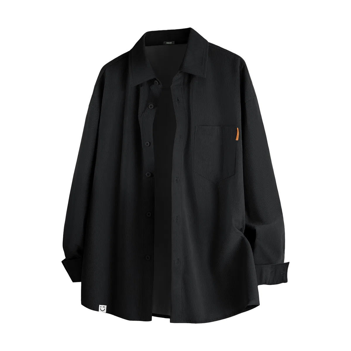 Детская рубашка с отложным воротником на флисе MINISO, Black Solid Color