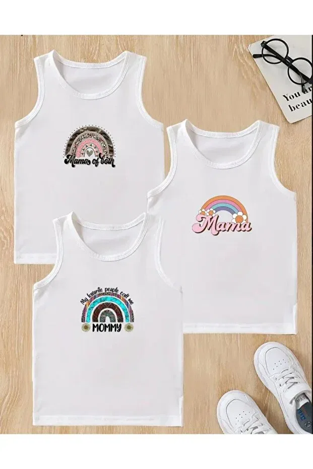Детский комплект топов без рукавов Unisex children's 3-pack tank top t-shirt sleeveless t-shirt printed combed cotton strap t-shirt Baxia, Package1