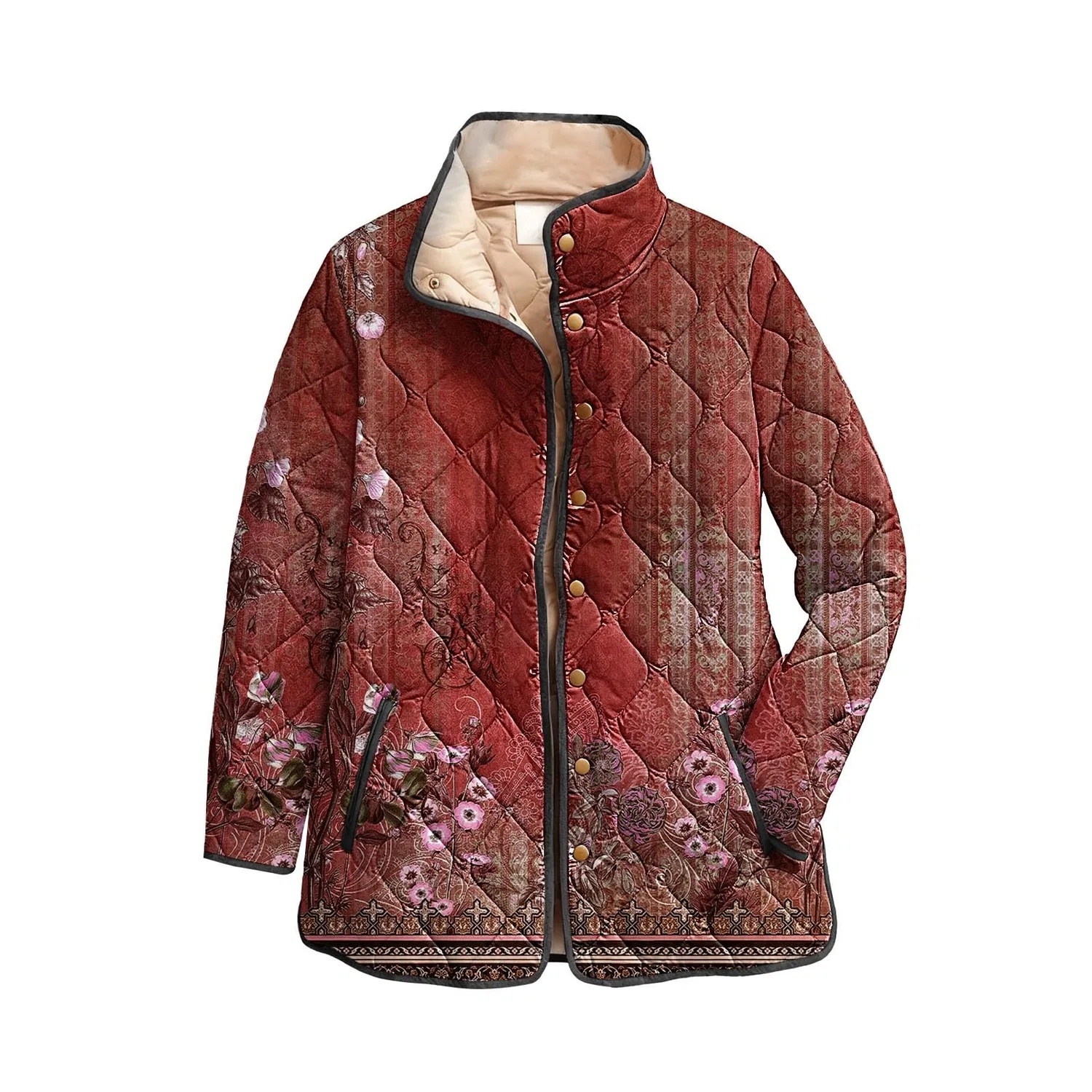 Женское зимнее пальто с принтом UK vintage, E-rosso