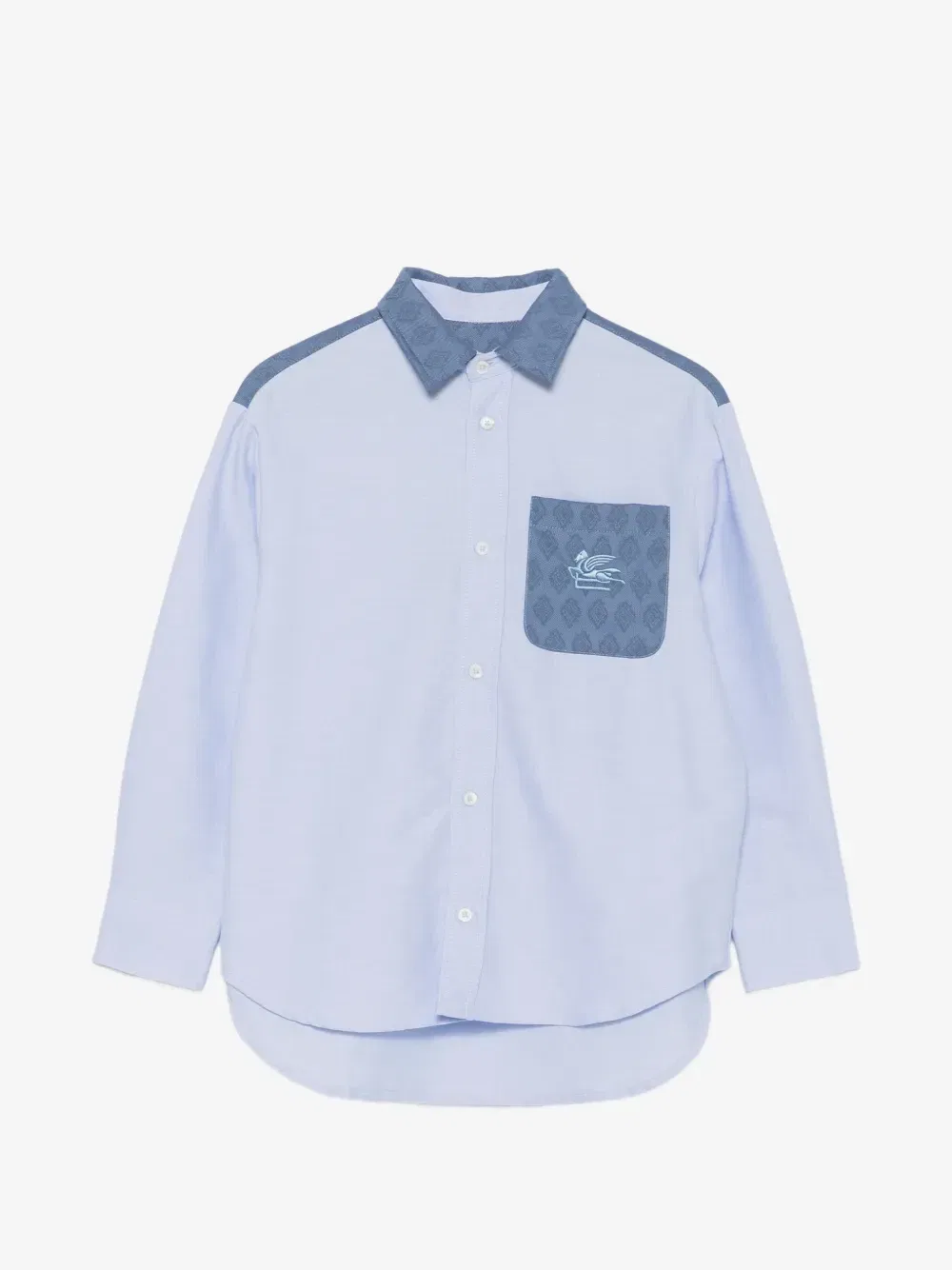 Рубашка с вышивкой и узором по краю ETRO KIDS, синий