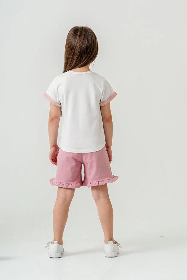 Детские шорты для девочек с принтом Floral Embroidered Mışıl Kids, Powder — фото 3