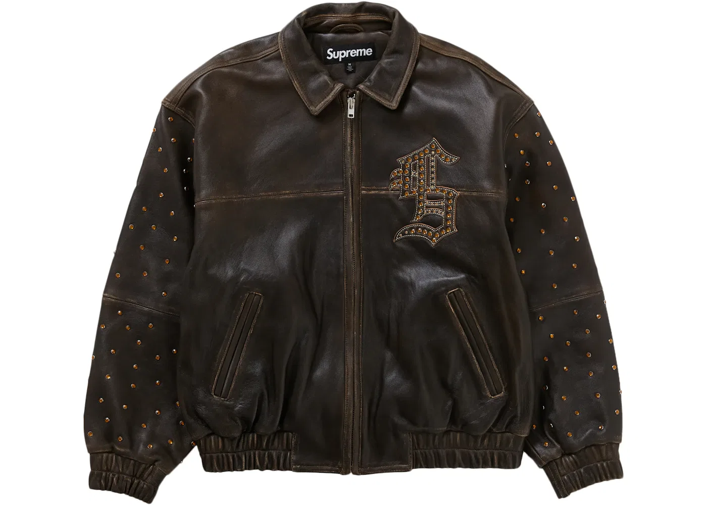 Мужская куртка из кожи с принтом Supreme Gem Studded Leather Jacket Brown — фото 3