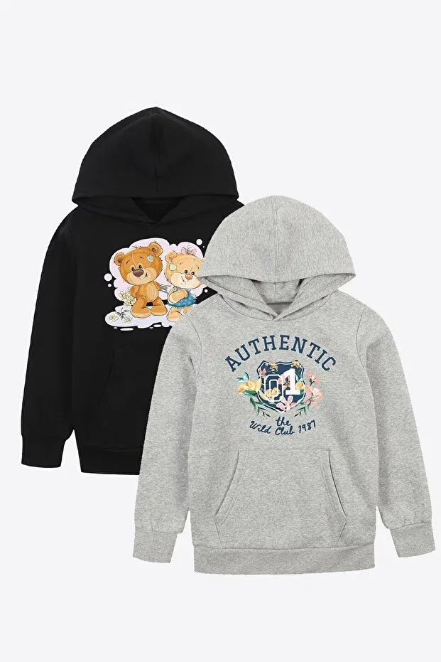 Детский комплект свитшотов с принтом Fyk Collection, Gray-Black