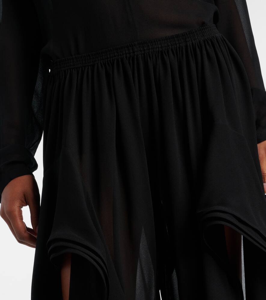 Низкие широкие брюки из жоржета Alaïa, Noir Alaia — фото 4