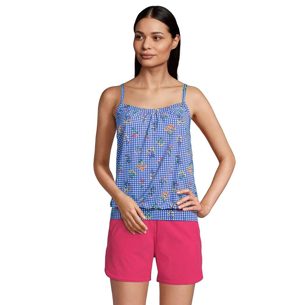 

Женский купальник Lands' End UPF 50 Blouson Tankini Top, цвет Blue Botanical Check