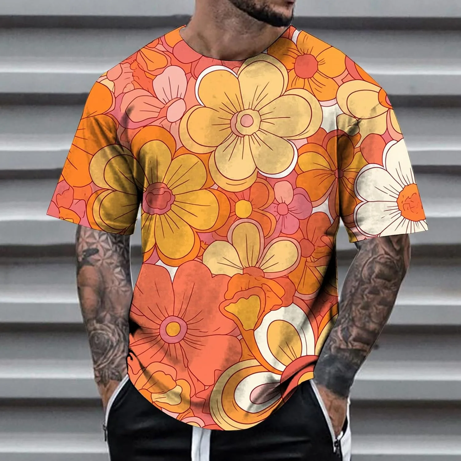 Мужская летняя футболка Casual с цветочным принтом — фото 2