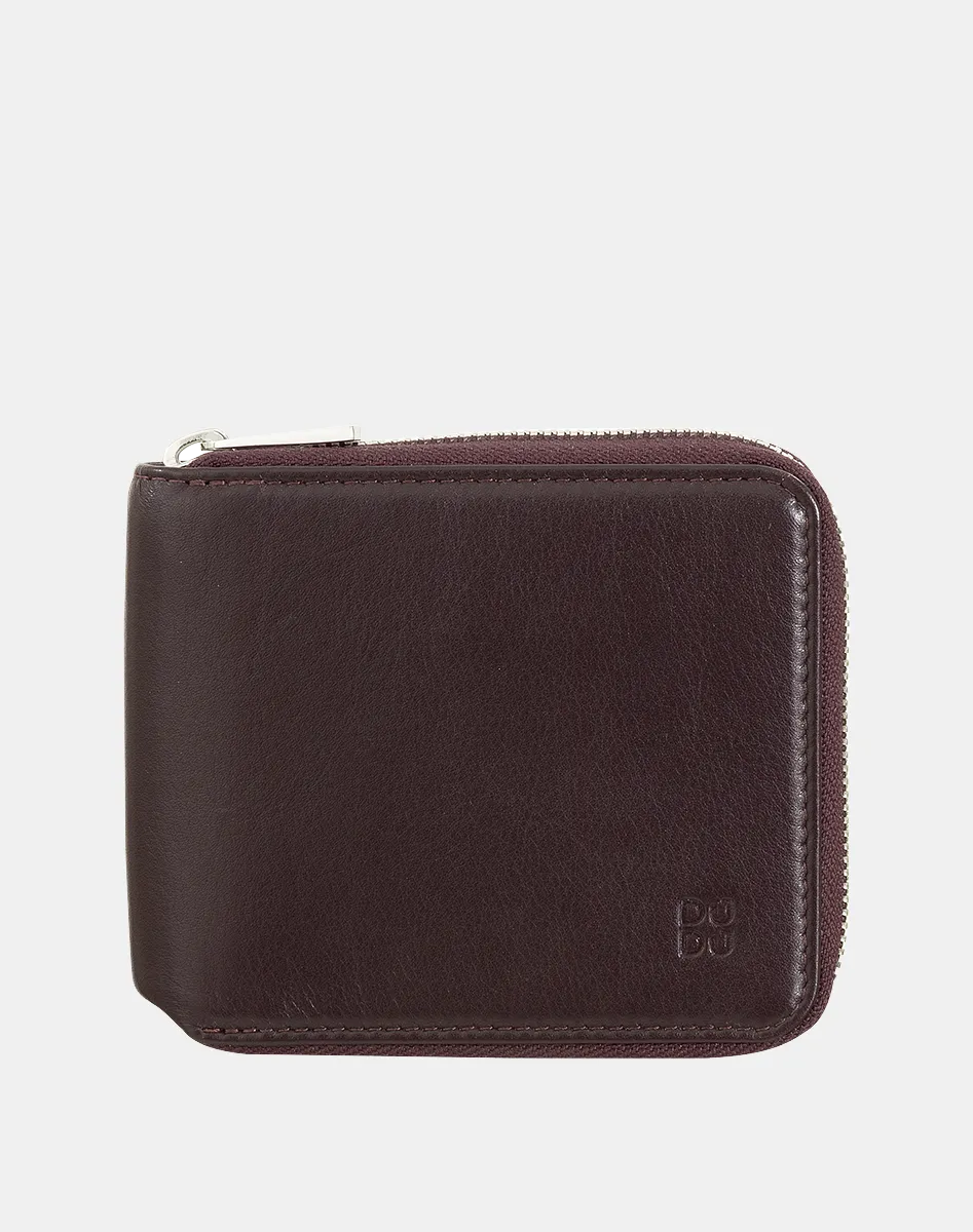 

Мужской кожаный кошелек среднего размера на молнии Dudu, темно-коричневый