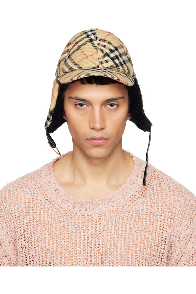 

Burberry Бежевая клетчатая шерстяная шапка-ушанка