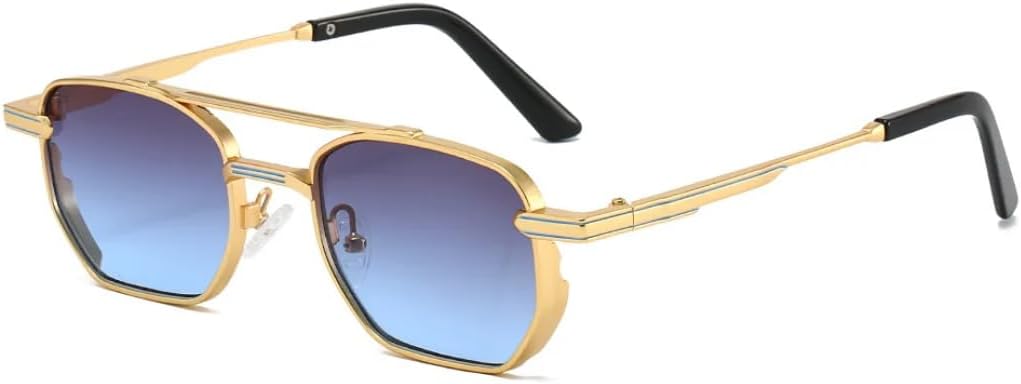 

Винтажные женские солнцезащитные очки с двойной перемычкой, металлическая оправа, градиентные линзы, защита от УФ-излучения UV400, модные мужские очки VVTWSSW, Gold Gradient Blue