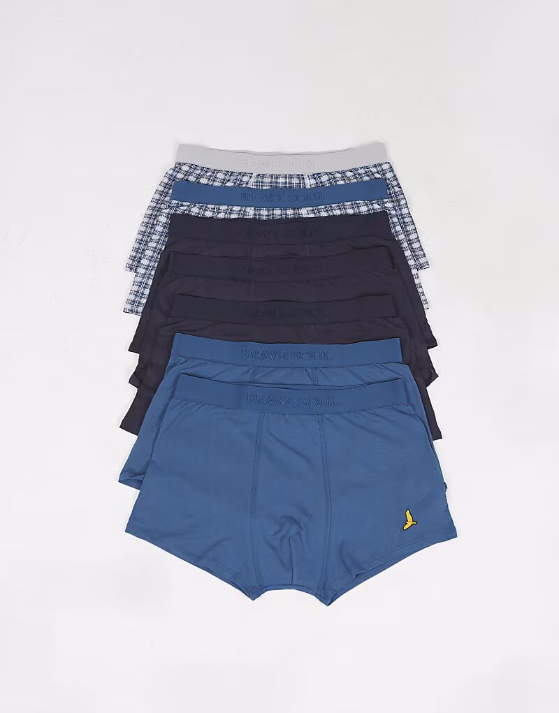 

Набор из 7 трусов-боксеров с вышитыми деталями в темно-синем цвете Brave Soul