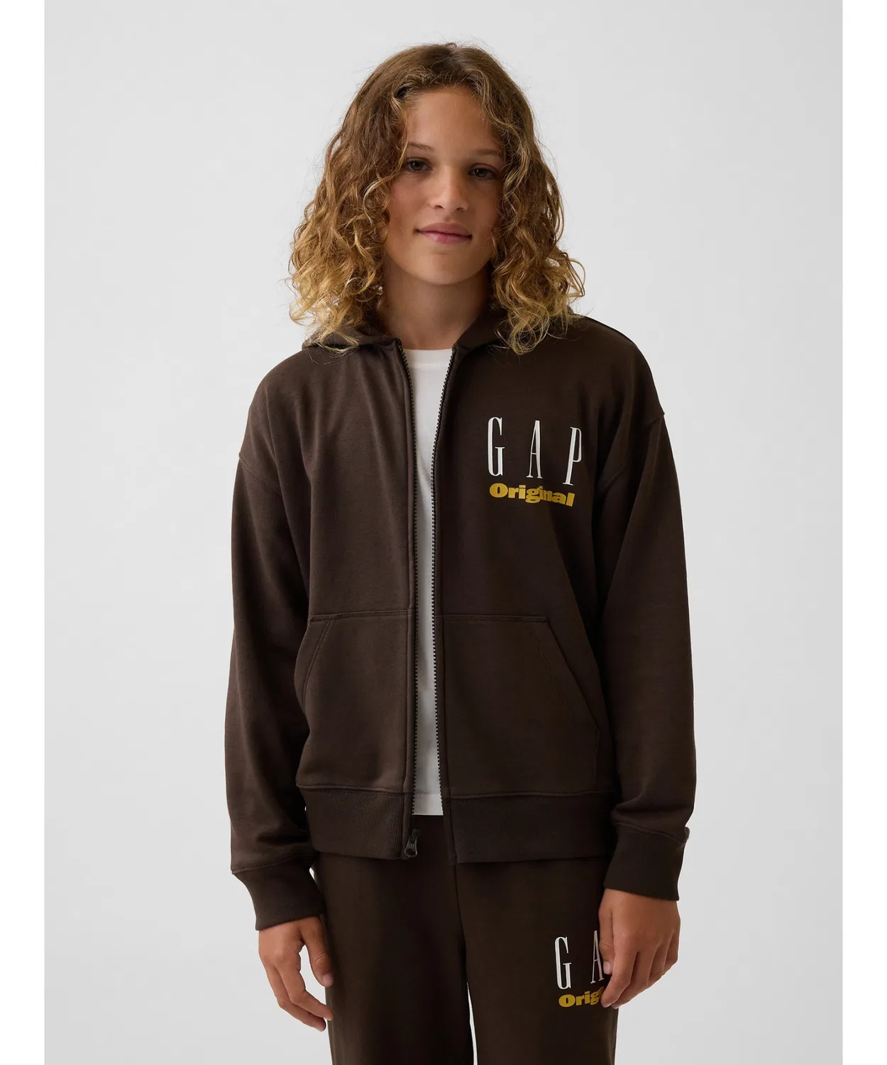 Детский свитшот-худи с длинным рукавомVintage Soft French Terry Relaxed Fit GAP Logo Zip-Up Hoodie GAP, Brown