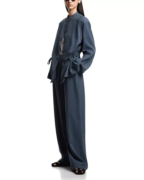 Женская куртка с воротником-стойкой Fluid Lurex Pinstripe Guru Collar Jacket Emporio Armani, Whale Blue