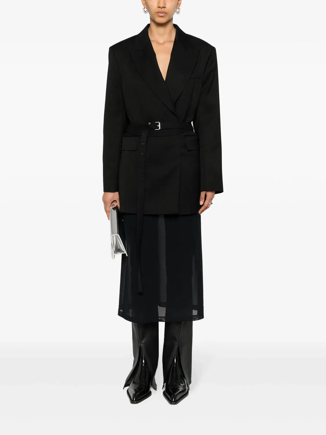 Двубортный пиджак в елочку Acne Studios, черный — фото 4