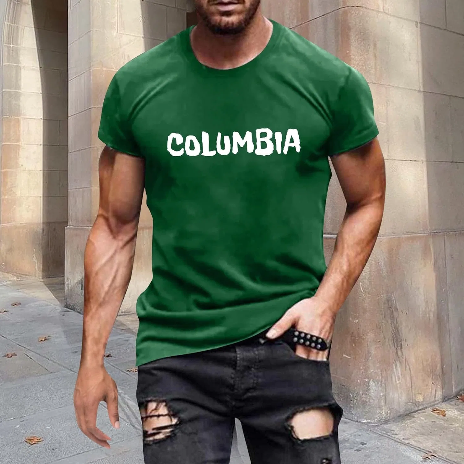 Мужская футболка с принтом города, длинный рукав, Regular Fit, Green — фото 3