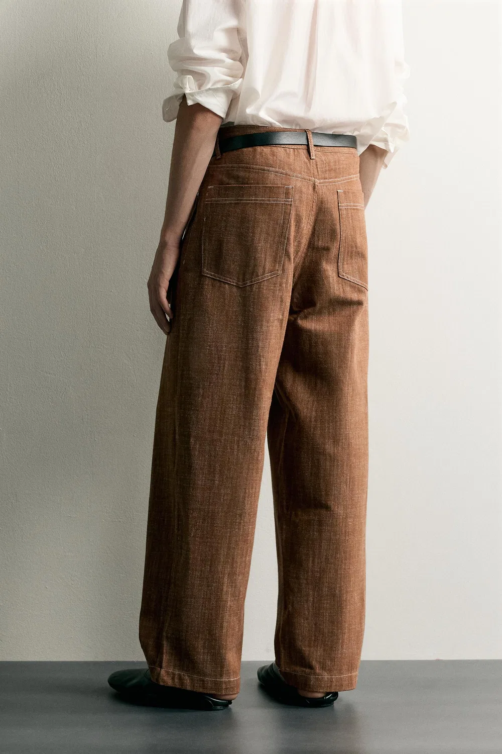 Брюки свободного кроя с декоративной строчкой. ZARA, dark russet — фото 3