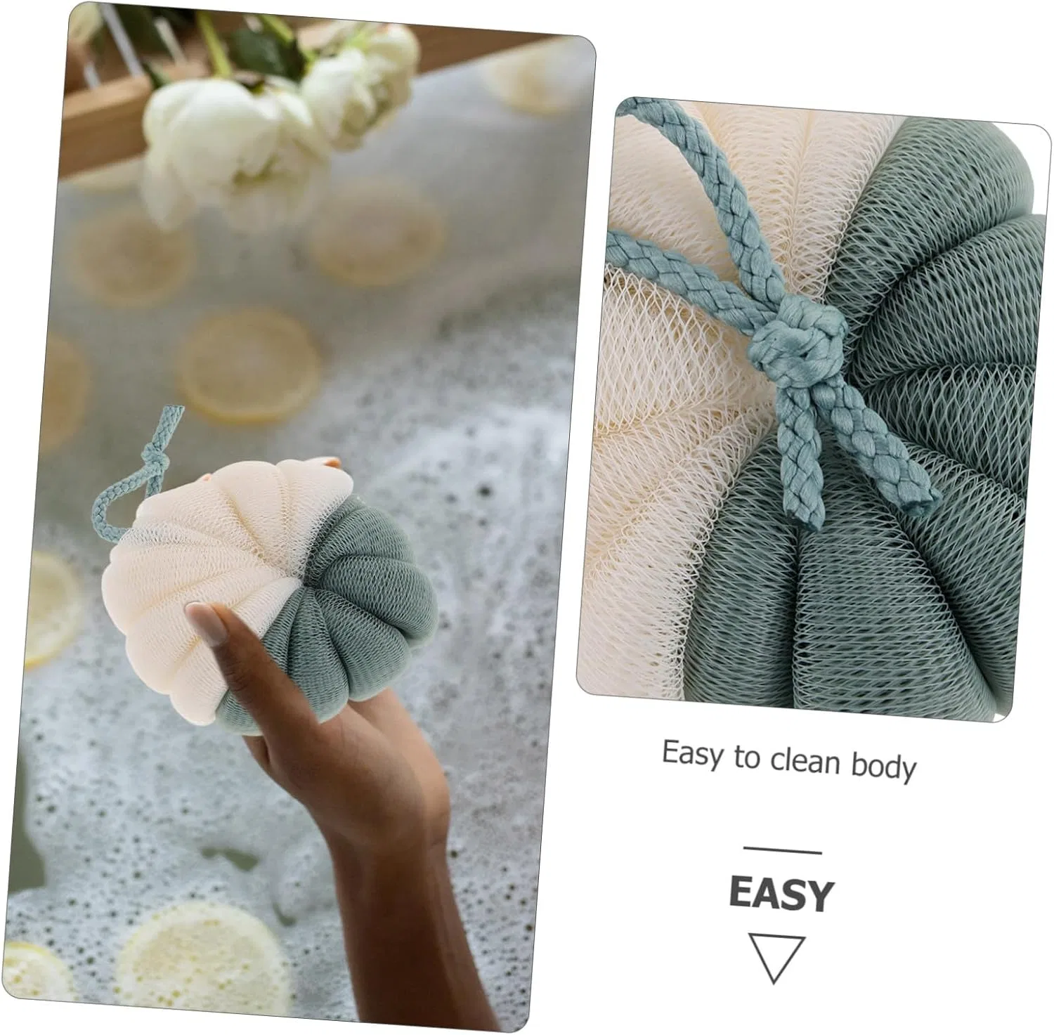 Набор из 4 двуцветных PE-мочалок для пилинга и очищения, VICASKY, 240 г — фото 4