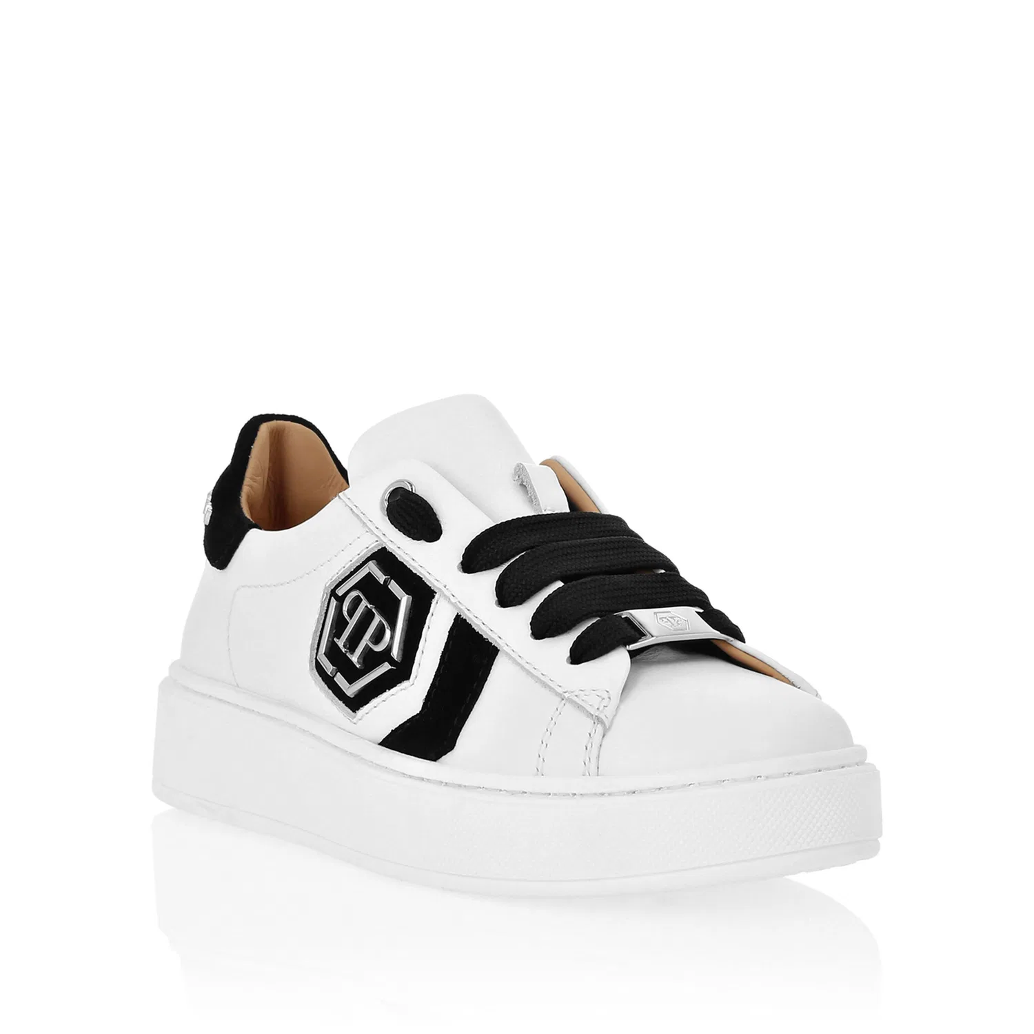 Детские кроссовки из телячьей кожи PHILIPP PLEIN, White/Black