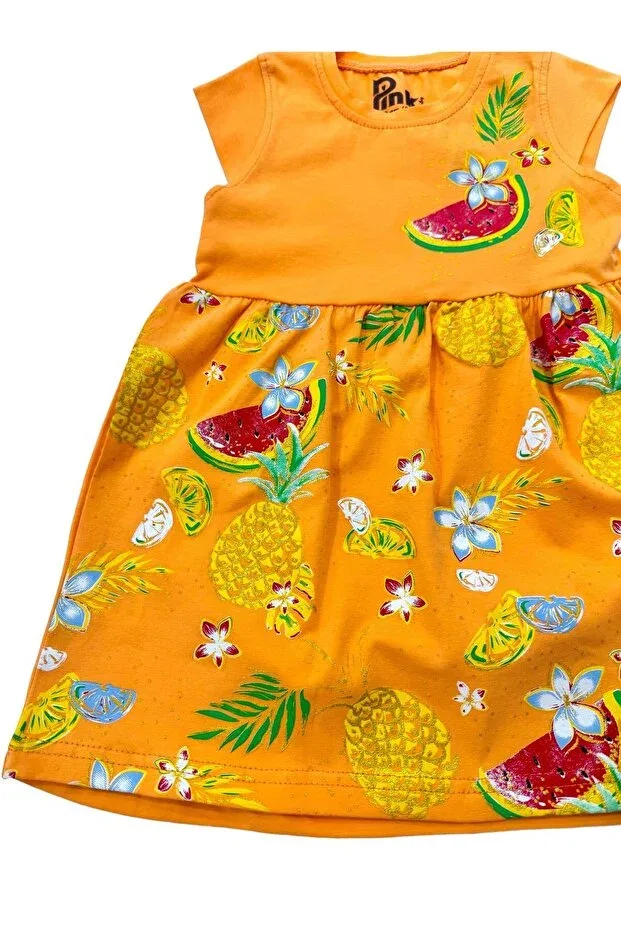 Детское платье для девочек с принтом Watermelon Printed Combed Cotton Dress Esterella, Orange — фото 3