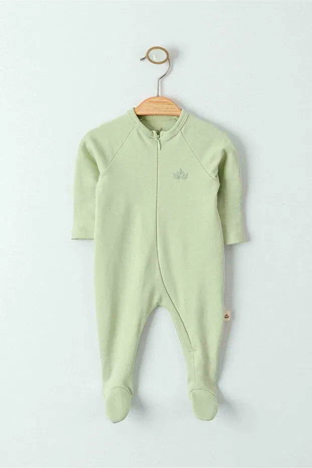 Детский комплект для новорожденных с воротником-питер пэн Newborn Baby Girl and Boy Organic Zippered Jumpsuit Set Minimus, Green — фото 2