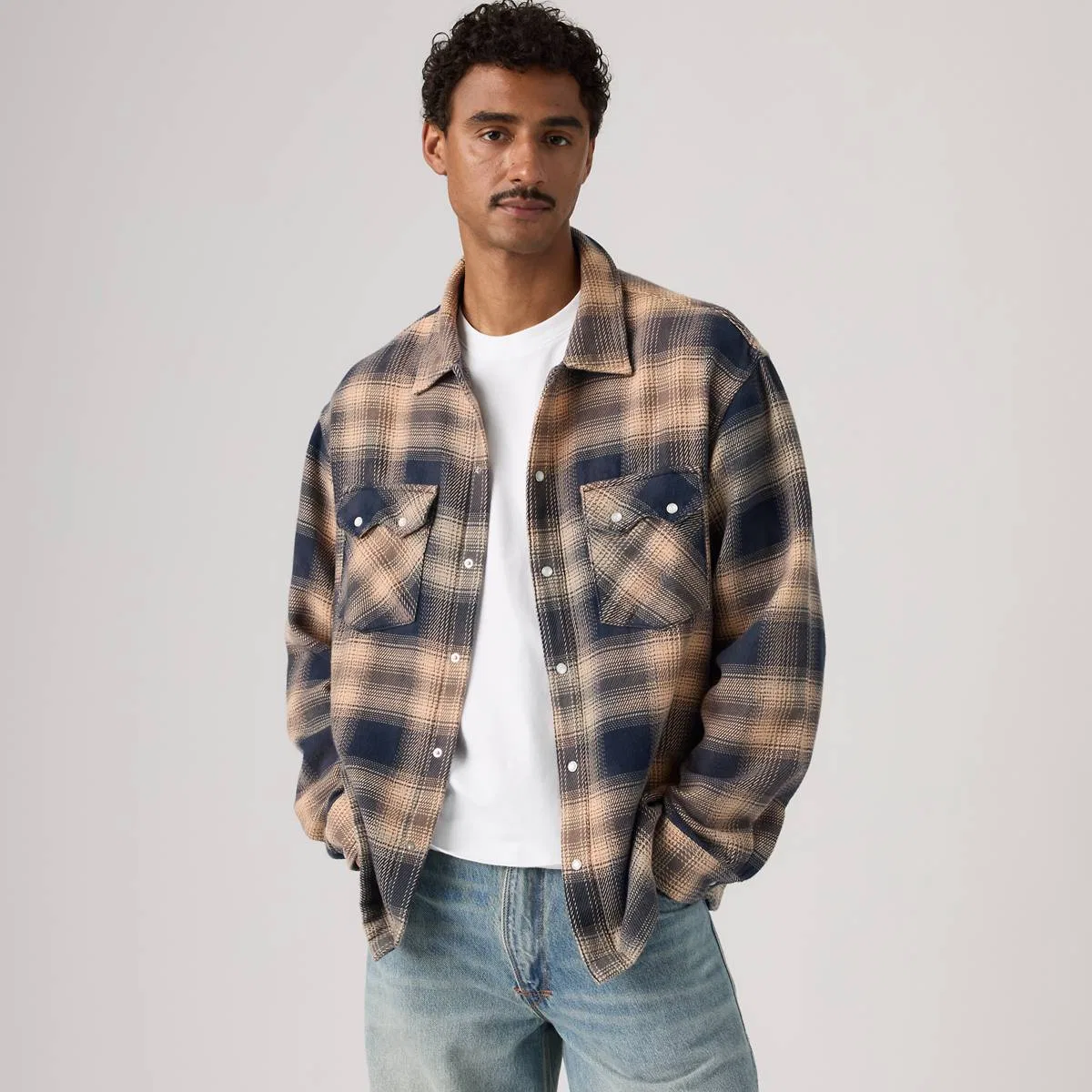 Свободная фланелевая рубашка в западном стиле с длинными рукавами Levi's, Pier 89 Plaid Blue/Cream - Multi-Color