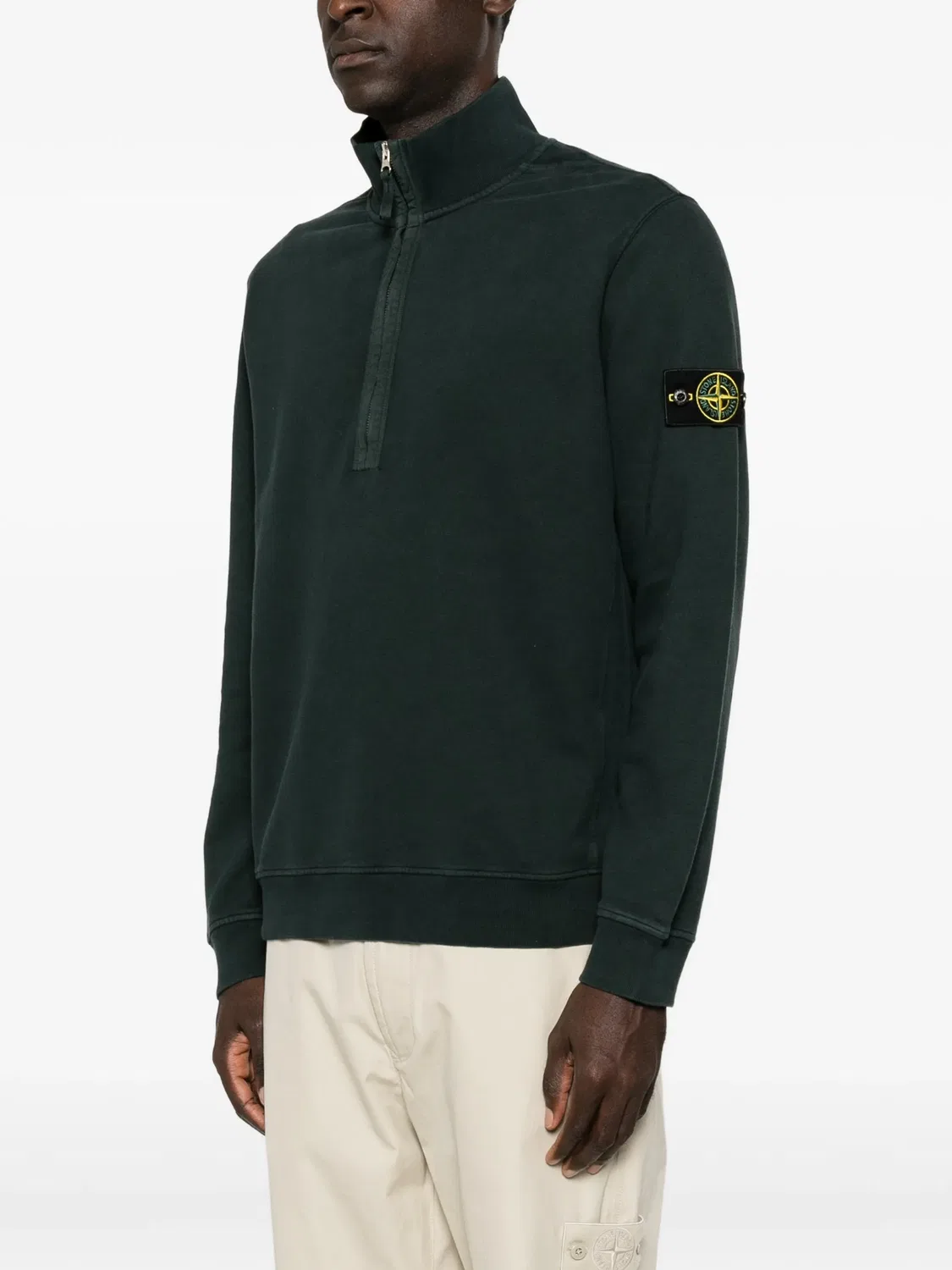 Свитер с нашивкой и молнией до середины груди Stone Island, зеленый — фото 3