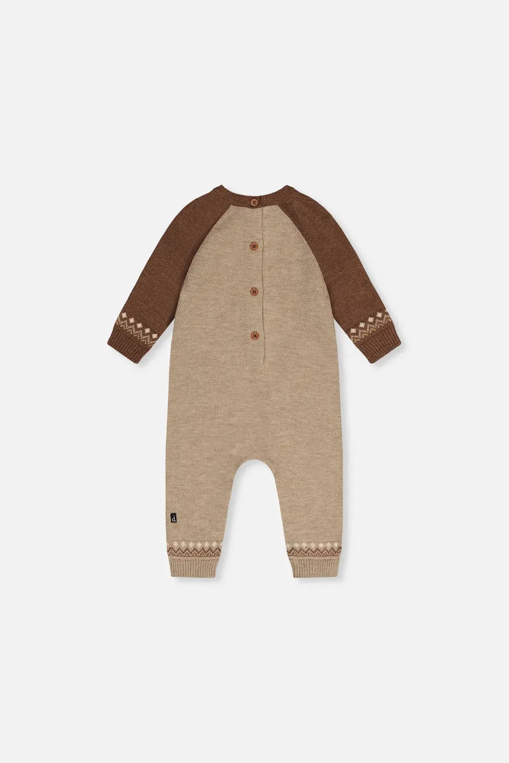 Детский вязаный боди-комбинезон с принтом лисы Knitted Intarsia Romper Deux par Deux, Brown Cinnamon — фото 3