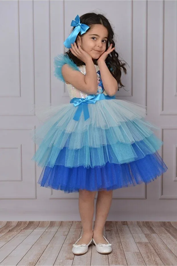 Детское платье для девочек с принтом Elsa sequin birthday princess costume and dress Delfini Kids, Mixed — фото 2
