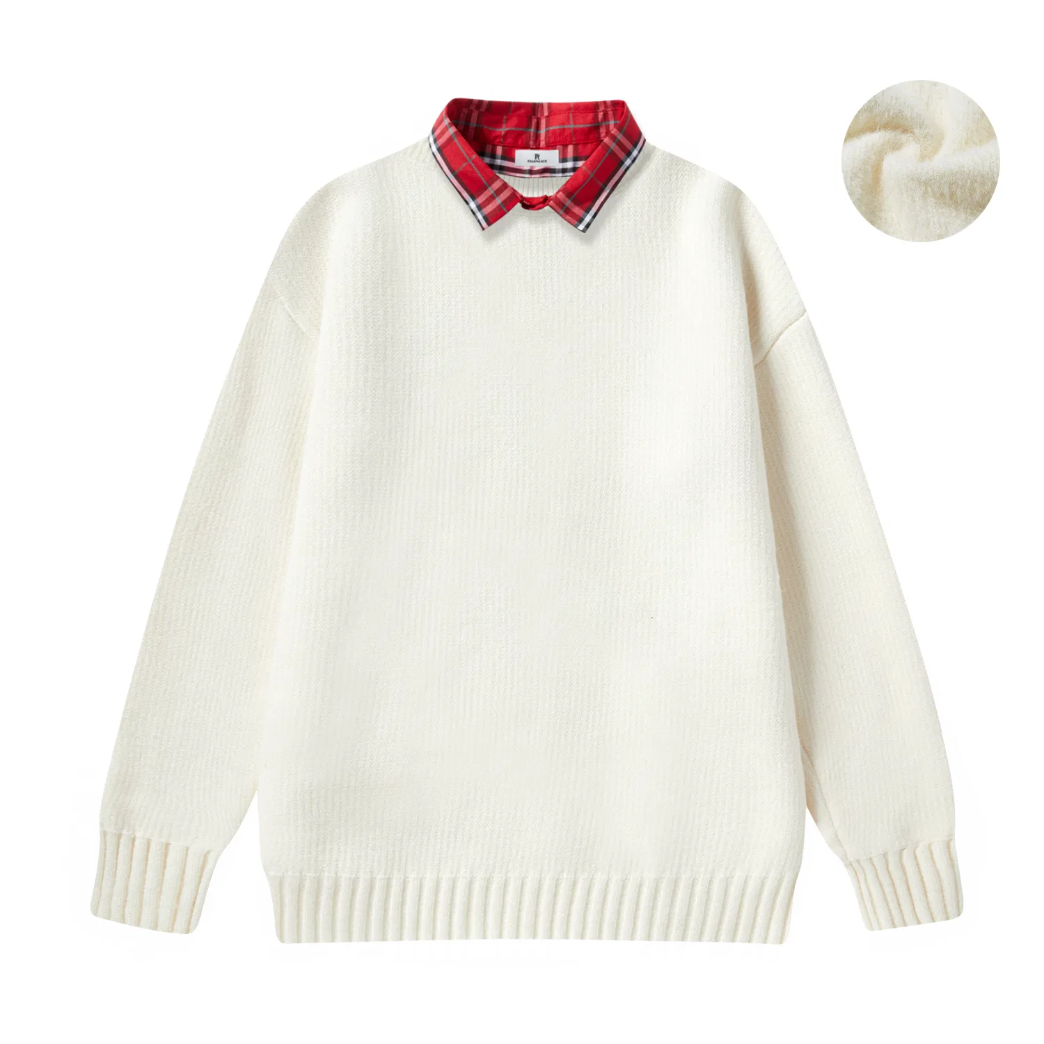 Детское худи с воротником и моделью PAL ONGACO, Ecru Fleece-Lined (Red Checkered Collar)