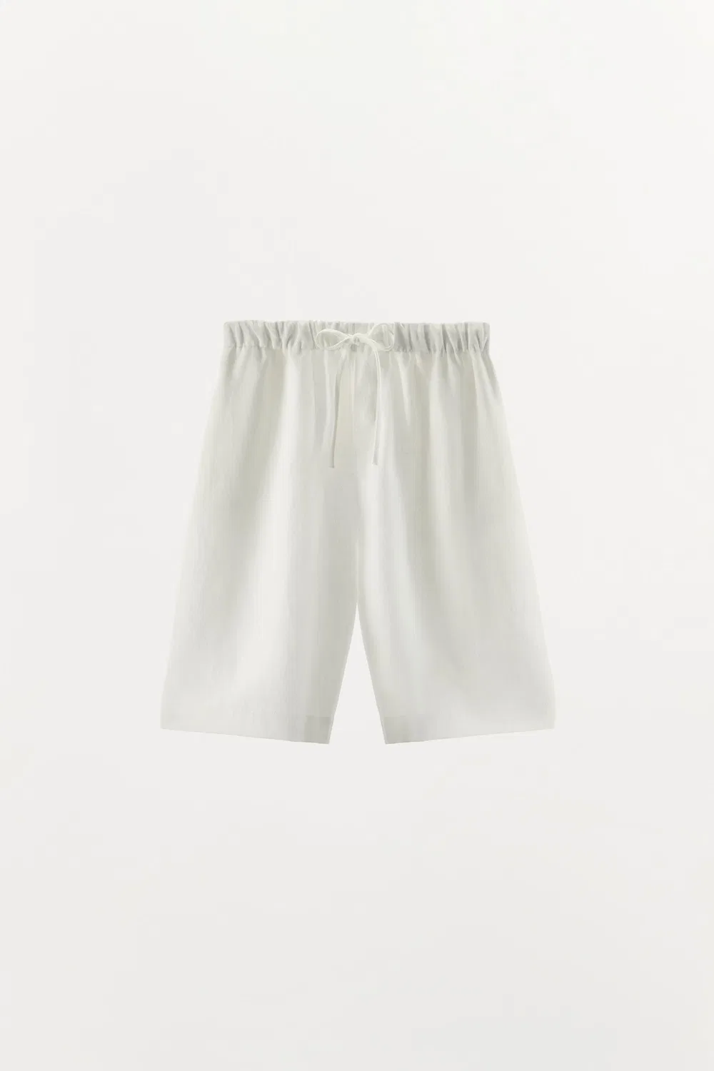 Льняные шорты-бермуды на завязках ZARA, White — фото 4