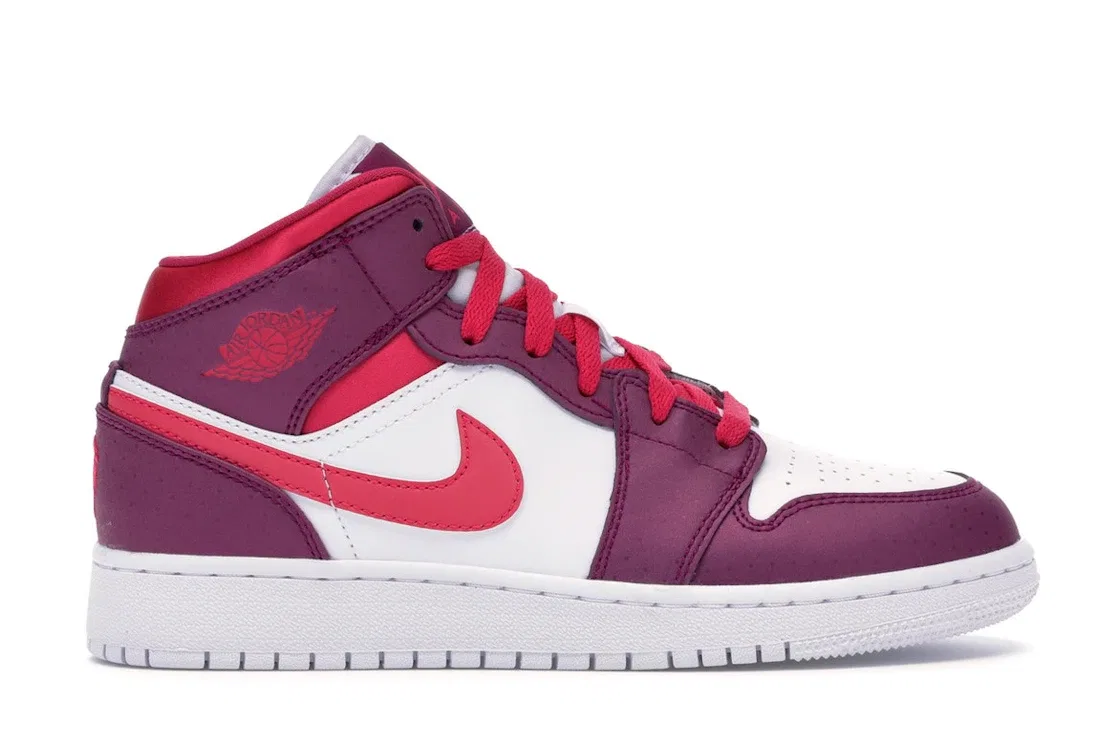 Детские кроссовки с цветным дизайном Jordan 1 Mid, True Berry/Rush Pink-White