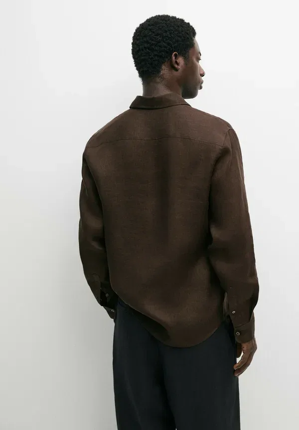 Рубашка из льна Massimo Dutti, темно-коричневый — фото 3