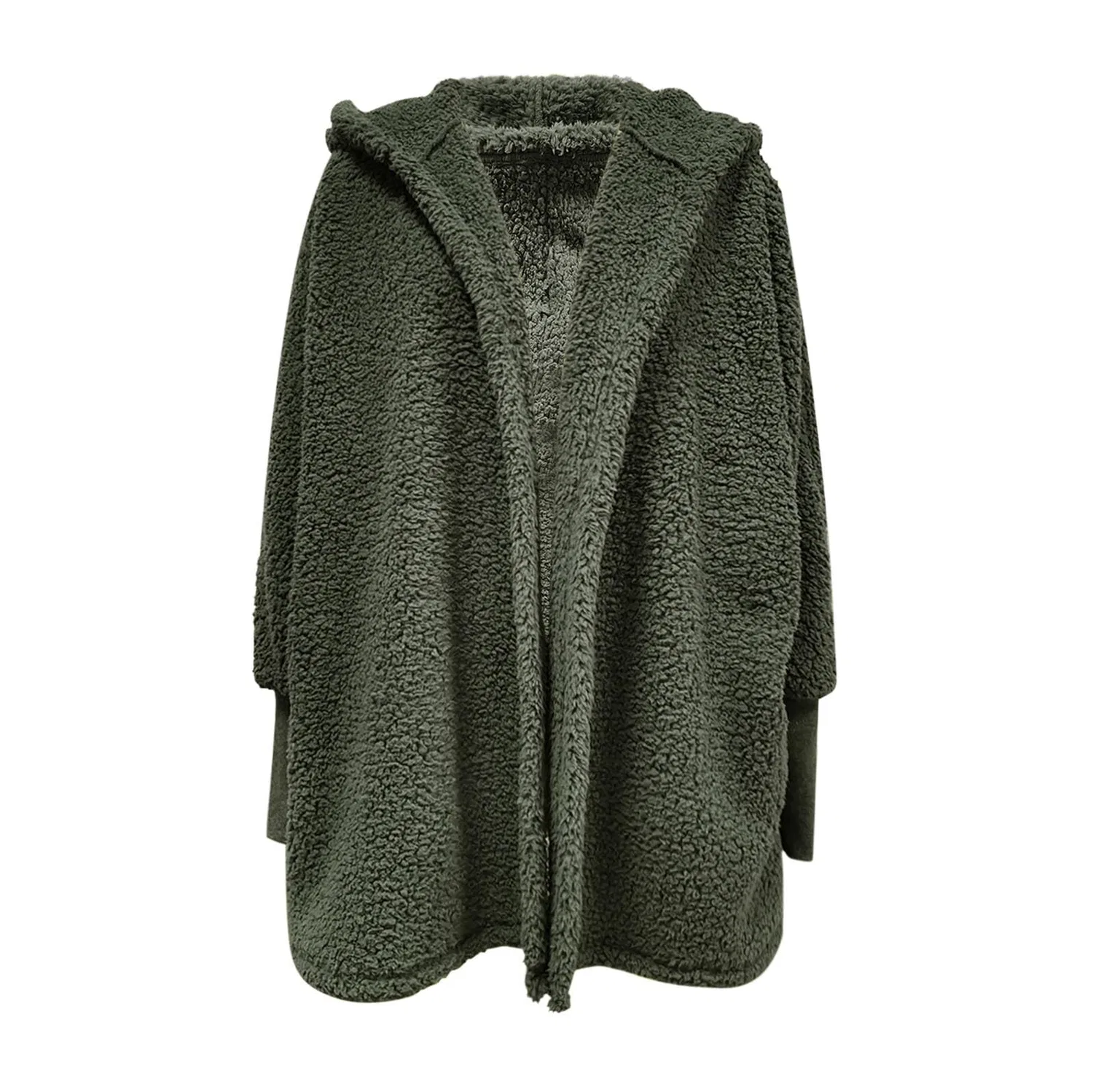 Женское утепленное пальто-кардиган с капюшоном Oversized Fleece Hooded Jacket, Verde — фото 3