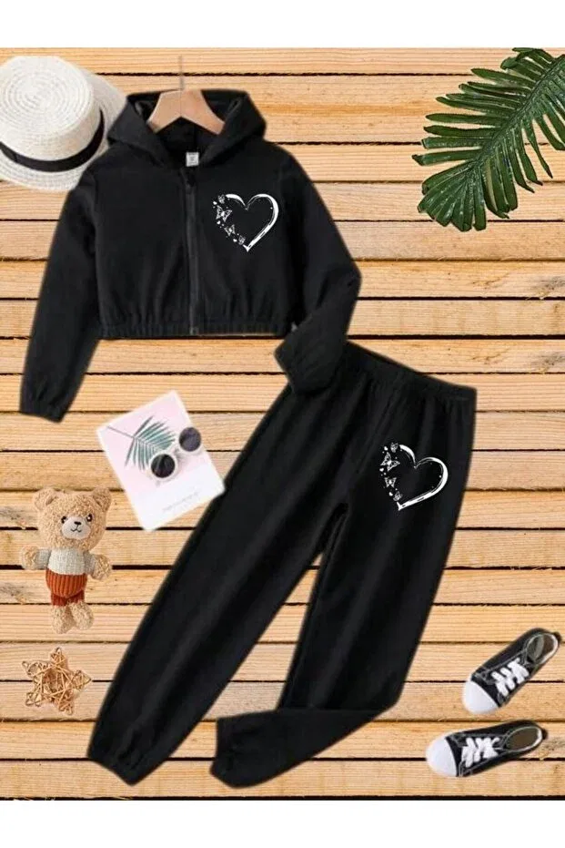 Детский комплект спортивного костюма для девочек с принтом Butterfly Heart Cm Buseyiz, Black