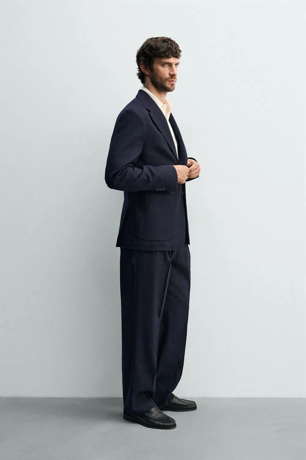Блейзер из 100% шерсти в клетку, стандартного кроя. ZARA, Navy blue — фото 4