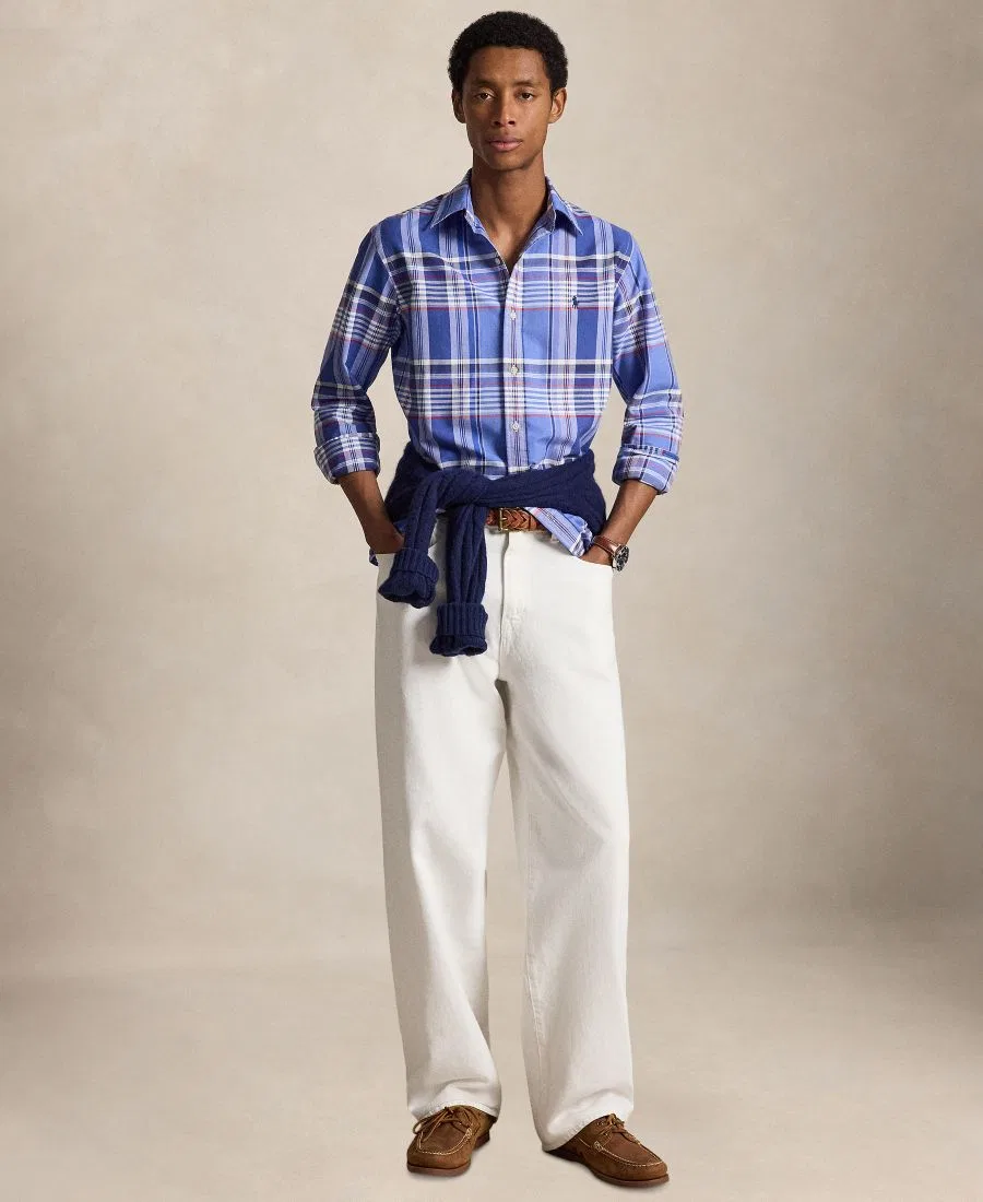 Классическая рубашка с текстурой с принтом The Iconic Rumple Texture Polo Ralph Lauren, Blue Red Multi — фото 2
