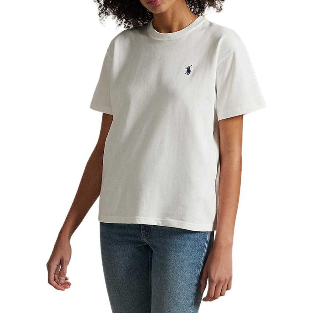 Polo Ralph Lauren Однотонная футболка с коротким рукавом и логотипом Pony, женская, белая — фото 3