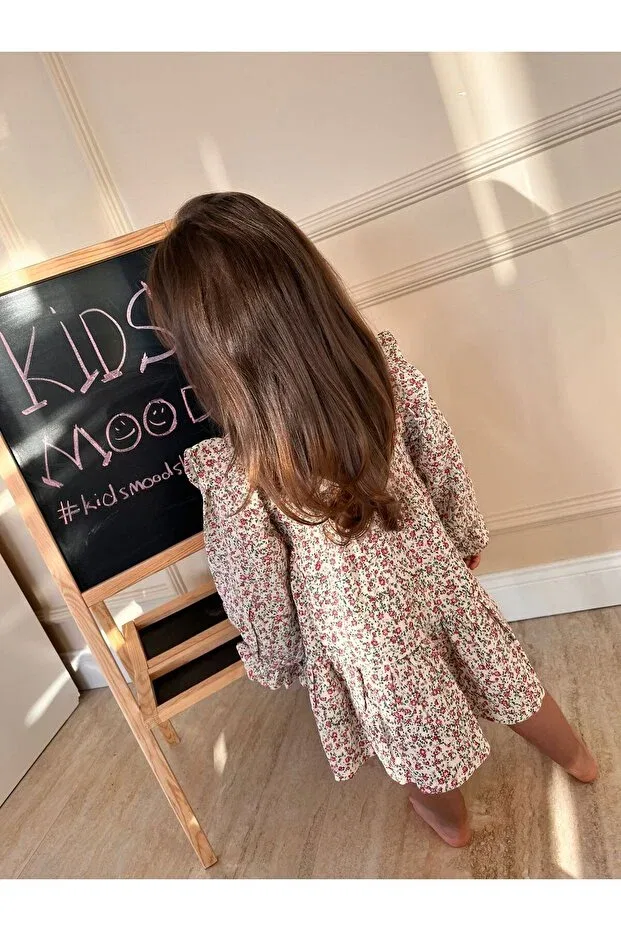 Детское платье для девочек с принтом Muslin floral dress Kidsmood, Nude Color — фото 2