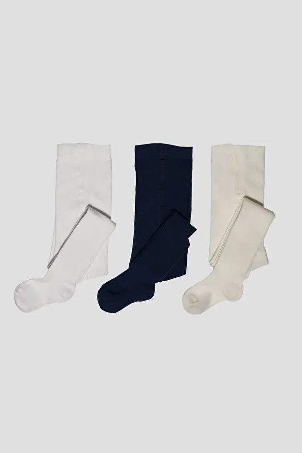 Детские колготки хлопковые комплект 3 шт Defne Baby, Black-White-Navy Blue