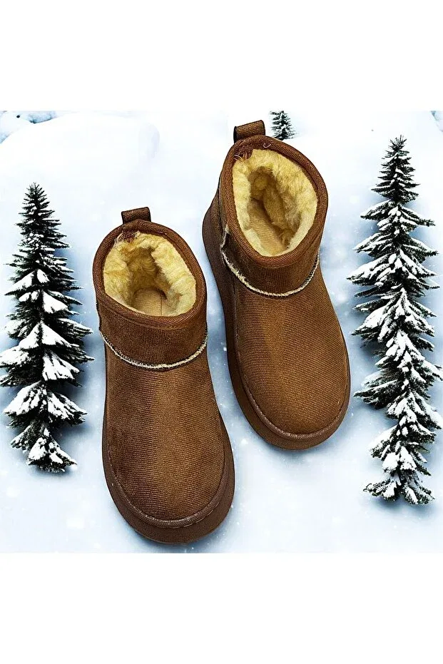 Детские ботинки для девочек на плоской подошве Hot Tutan Thick Sole Ug Model Short Boots Kafkaslar Ayakkabi, Taba — фото 3