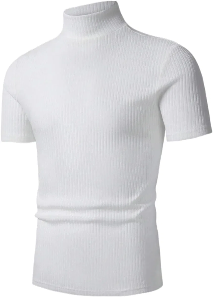 Мужская футболка с воротником-стойкой Ribbed Short Sleeve, White
