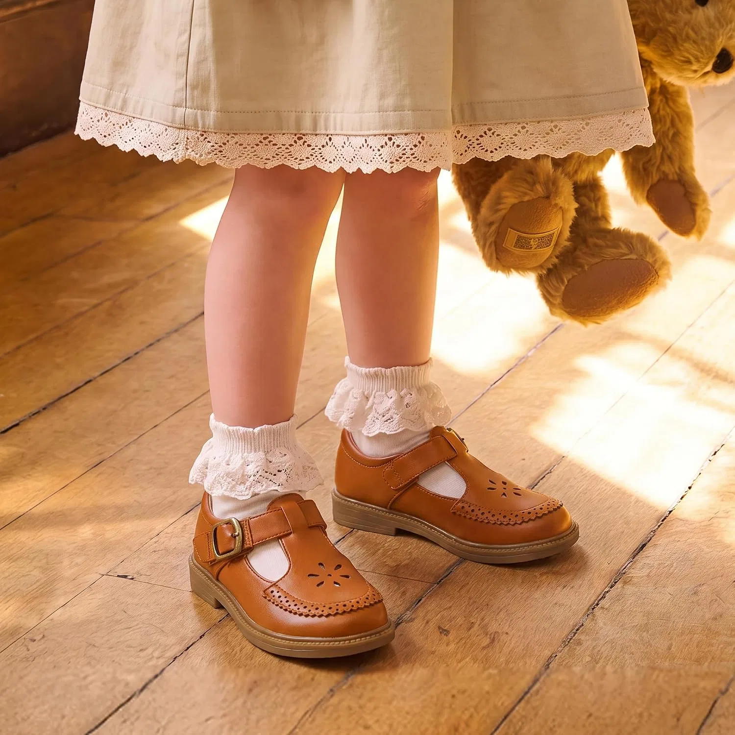 Детские балетки для девочек с цветочной перфорацией DREAM PAIRS, Brown — фото 2