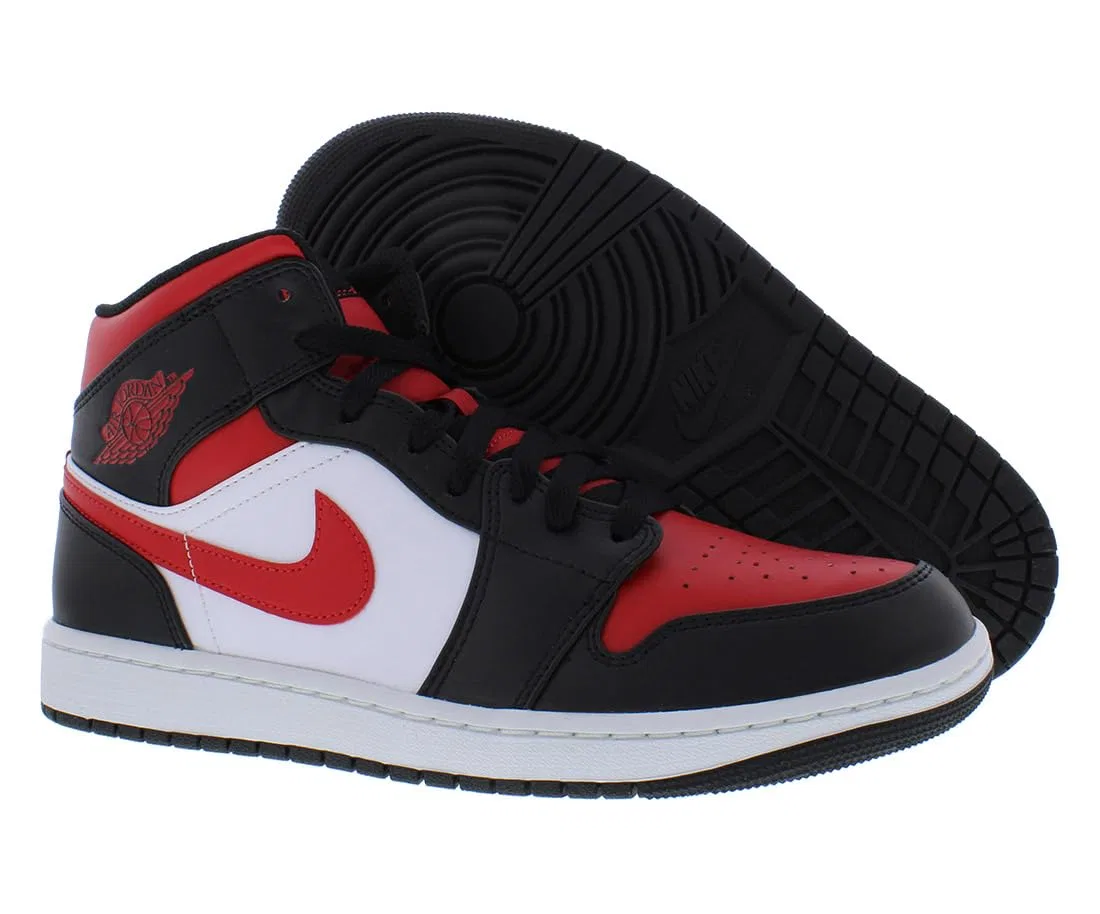 Детские баскетбольные кроссовки для мальчиков Jordan 1 Mid Ps NIKE, Black Fire Red White — фото 2