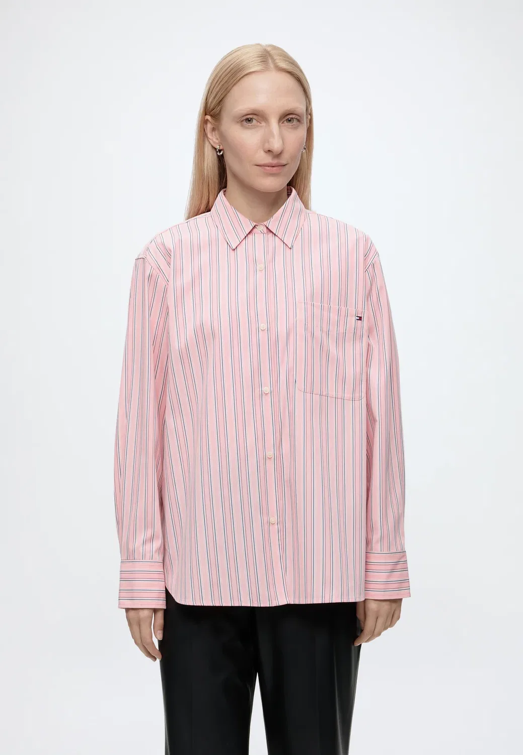 Рубашка из поплина Ess свободного кроя - блузка на пуговицах Tommy Hilfiger, Pink/White