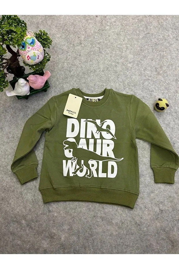 Детские свитшот для мальчиков с принтом Dinosaur Printed Sweat Paty Kids, Haki