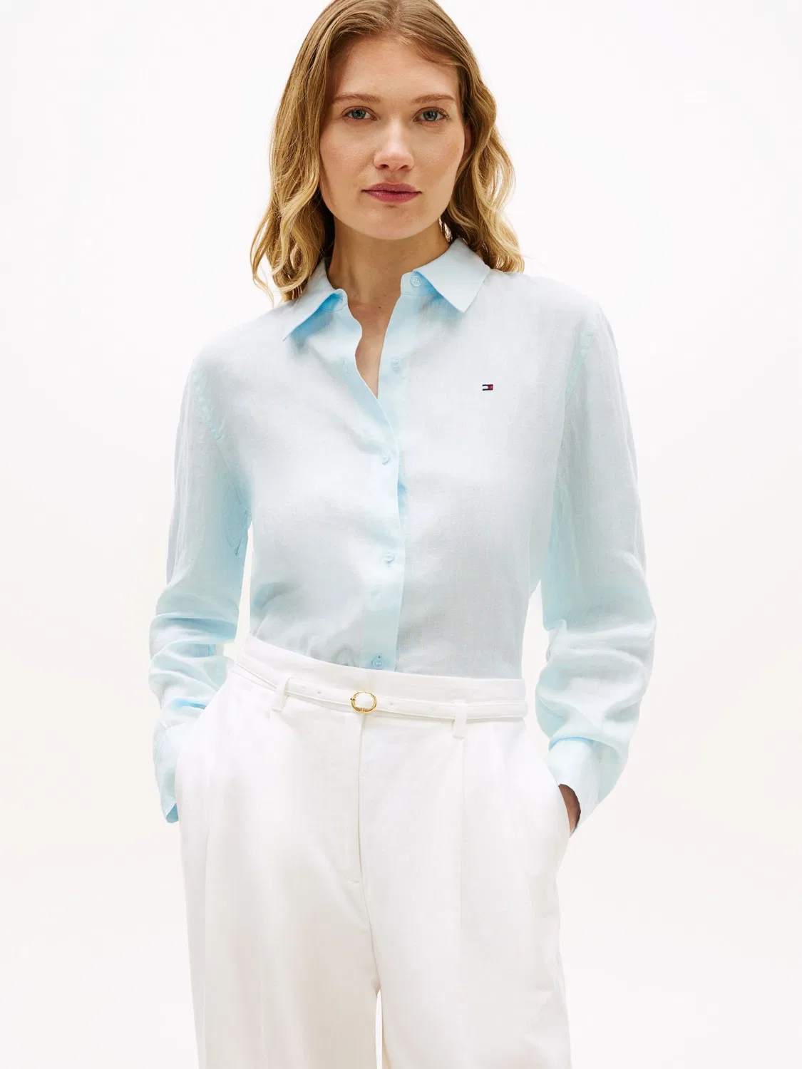 Рубашка свободного кроя из чистого льна, Light Blue Tommy Hilfiger