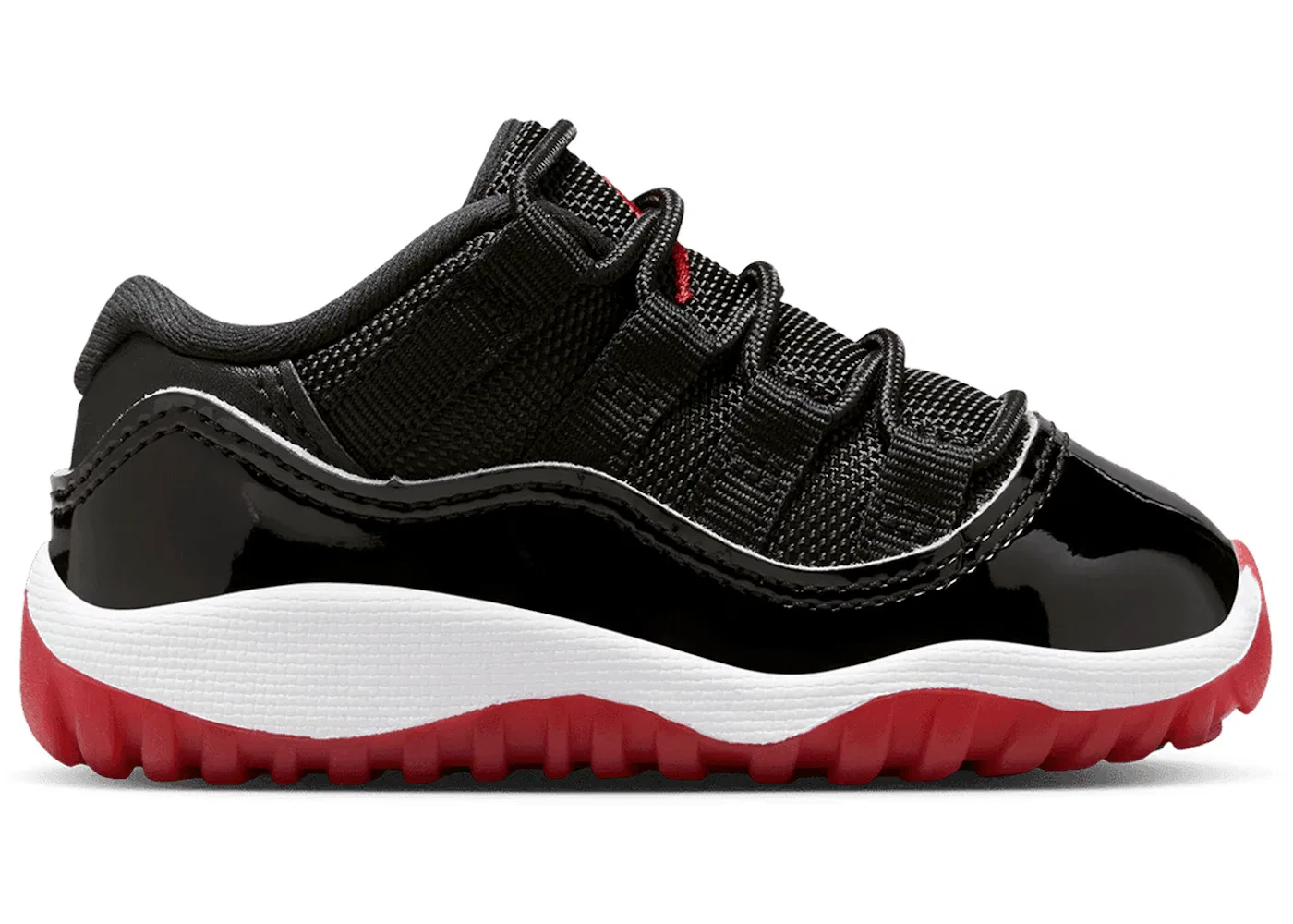 Детские кроссовки с блестящим носком Jordan 11 Retro Low Jordan, Black/White-Varsity Red