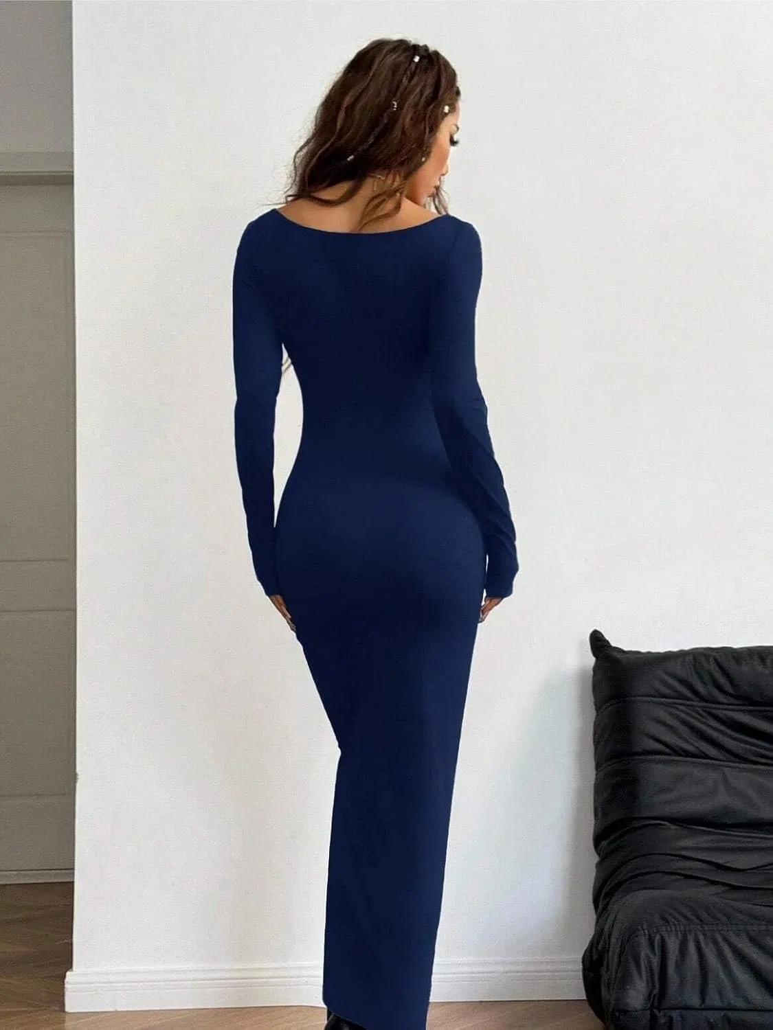 Женское облегающее платье с квадратным вырезом Navy Blue — фото 2