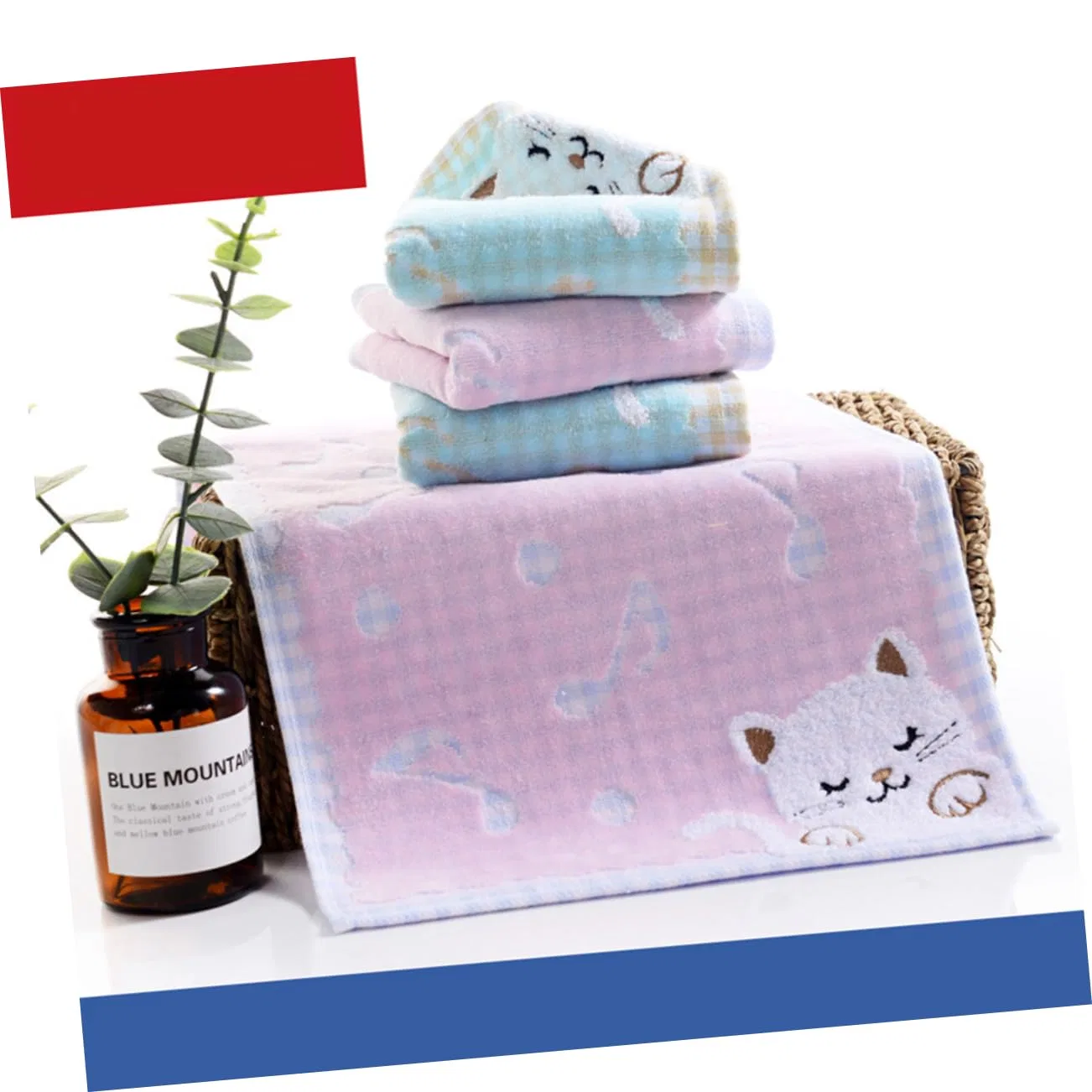 No brand Детское полотенце для лица с котенком, Cotton, 48.3x25.4 см, Blue — фото 3