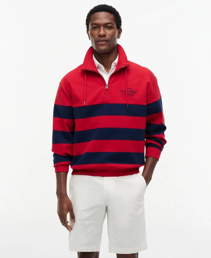 Мужской свитшот на молнии с четверть-застежкой Nautical Block Stripe Tommy Hilfiger, Medium Red